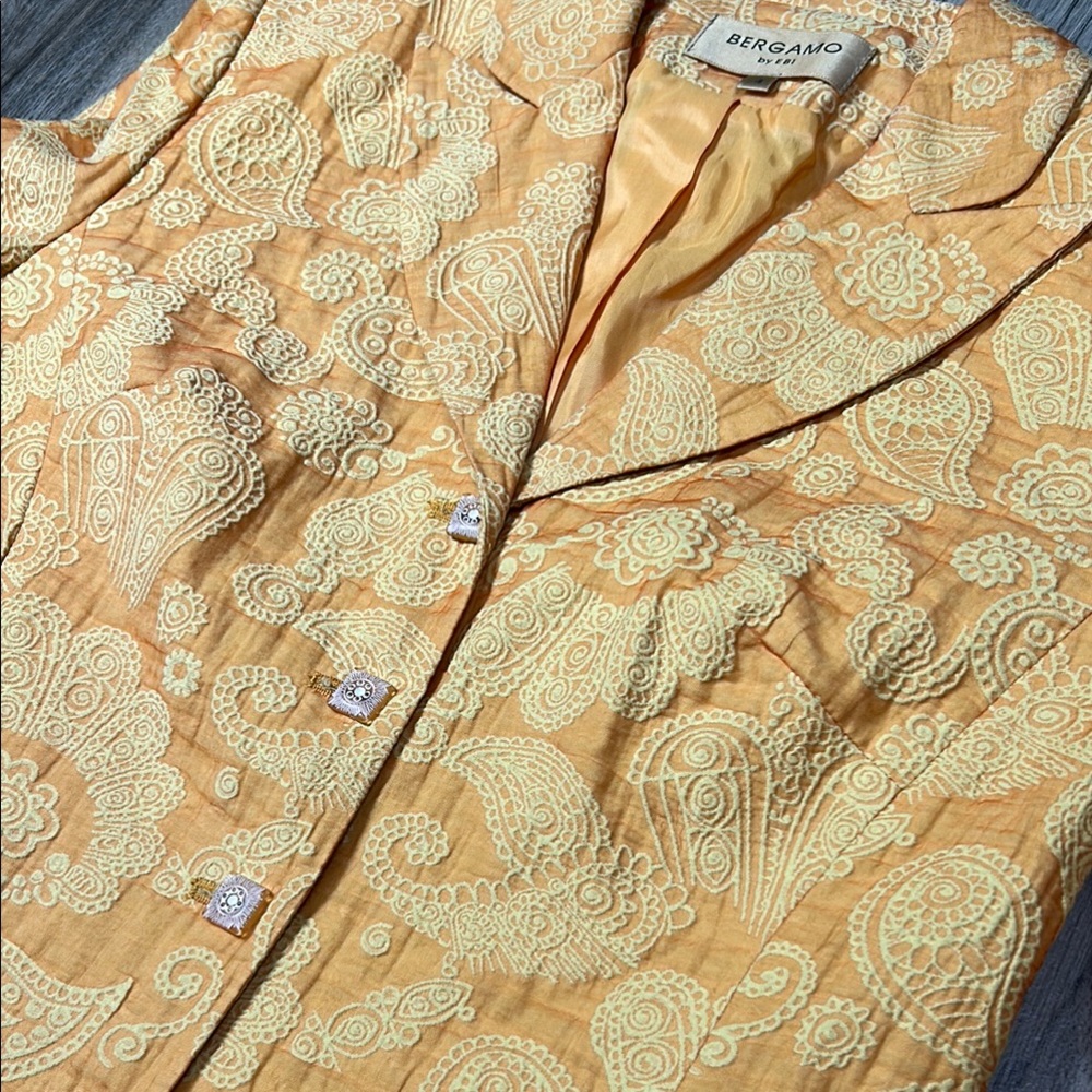Bergamo by EBI Sheer Peach/Yellow/Orange Brocade Blazer Size‎ 4 - Picture 7 of 16